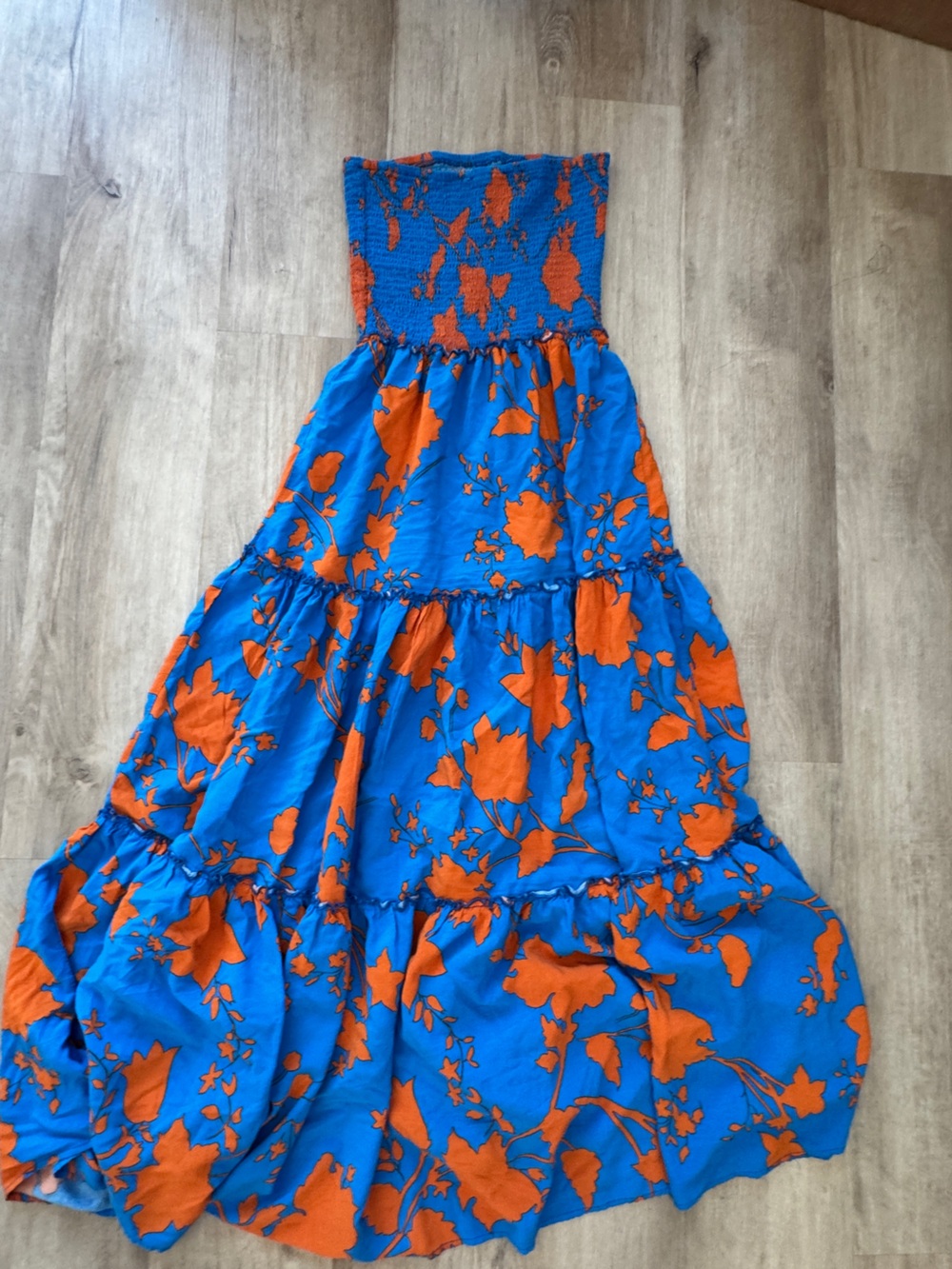 Anthropologie Abel the Label Blue and Orange Floral Smocked Maxi Dress sz M - Picture 7 of 7
